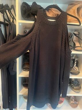 Karina Grimaldi Black Open-Knit Crewneck Sweater